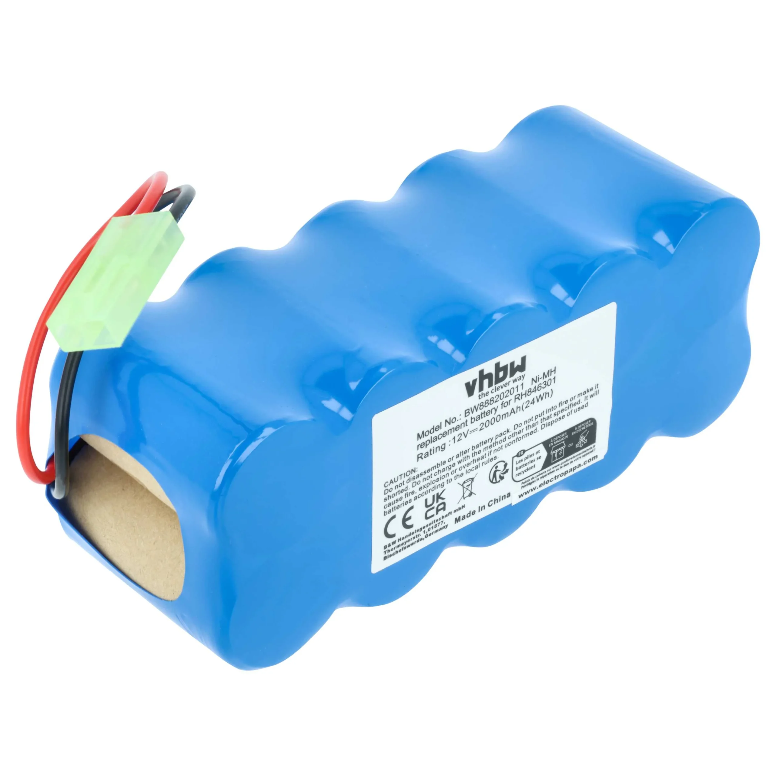 Batterie remplace Rowenta RH5488, RD-ROW12VA pour aspirateur Tefal - 2000mAh 12V NiMH