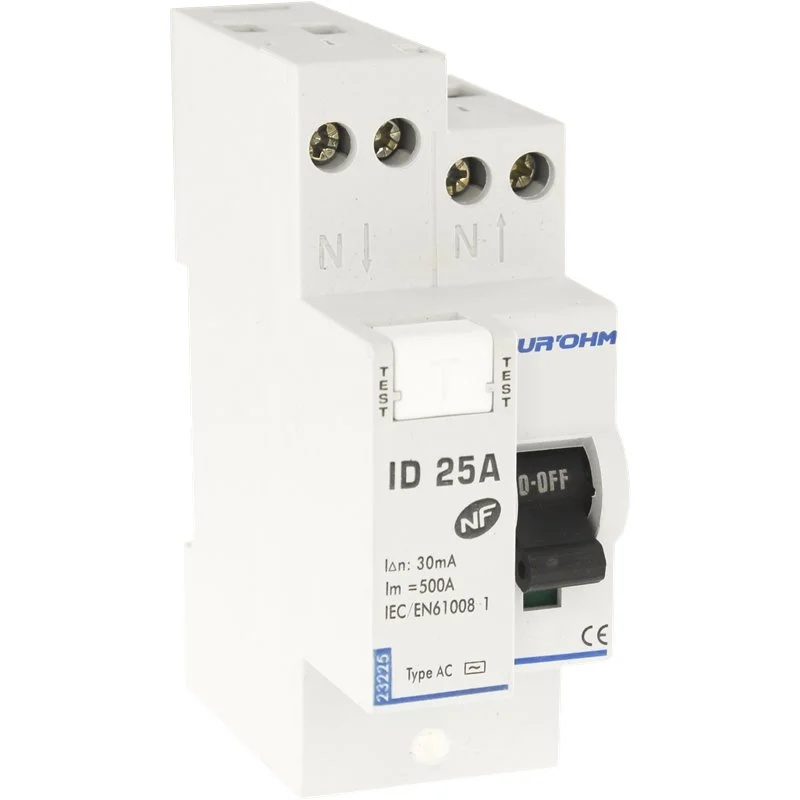 Interrupteur différentiel 25A 1P+N 30mA connexion haut/haut Classe AC Eurohm 23225 - Promos