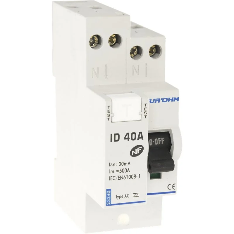 Interrupteur différentiel 40A 1P+N 30mA connexion haut/haut Classe AC Eurohm 23240 - Promos