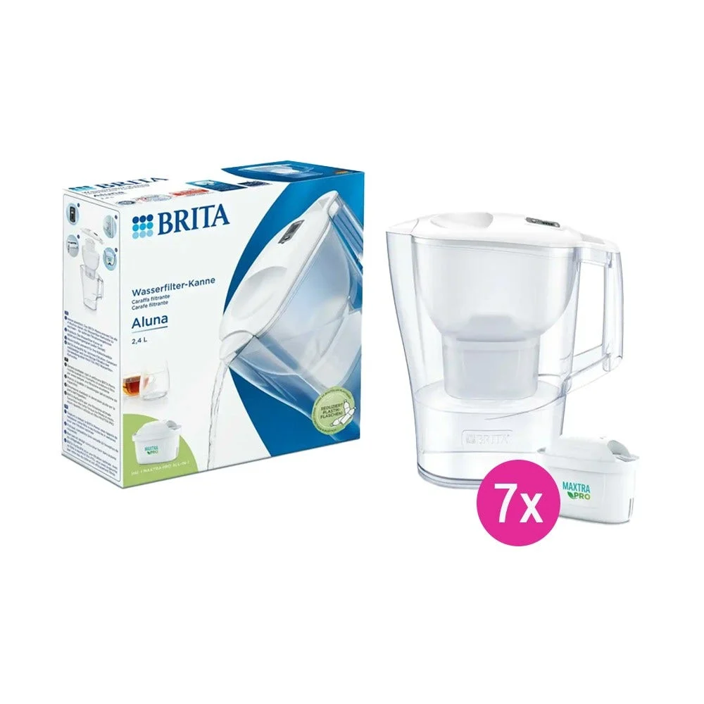 BRITA Carafe filtrante 2.4L Aluna Blanche + 7 cartouches filtrantes MAXTRA PRO (filtre aussi les PFAS)