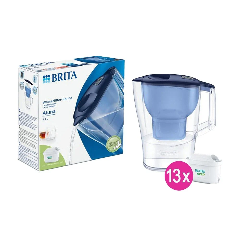 BRITA Carafe filtrante 2.4L Aluna Bleue + 13 cartouches filtrantes MAXTRA PRO (filtre aussi les PFAS)