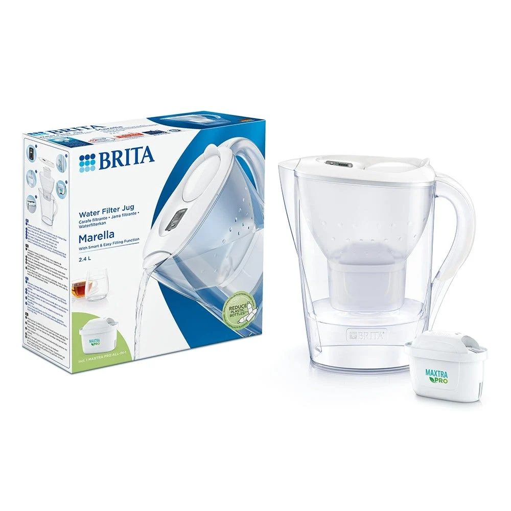 BRITA Carafe filtrante 2.4L Marella Blanche + cartouche filtrante MAXTRA PRO (filtre aussi les PFAS)