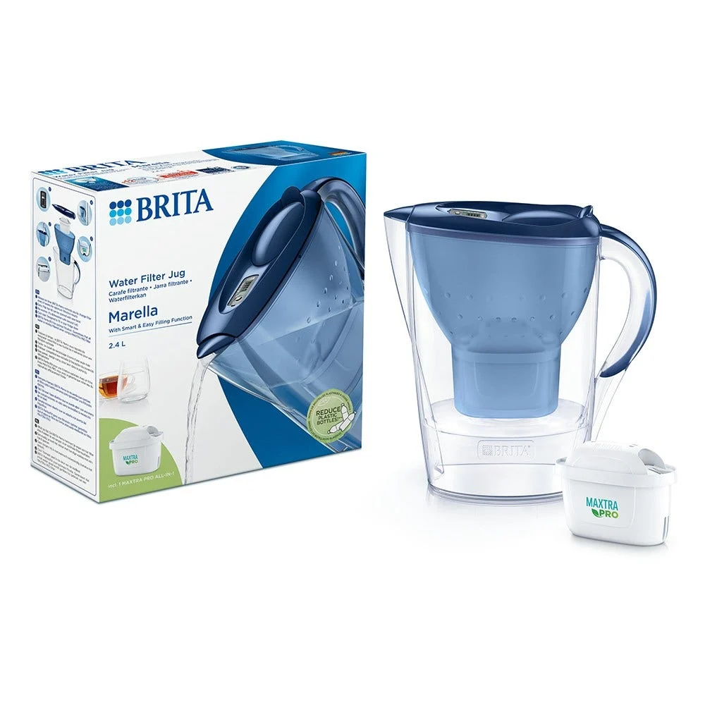 BRITA Carafe filtrante 2.4L Marella bleue + cartouche filtrante MAXTRA PRO (filtre aussi les PFAS)