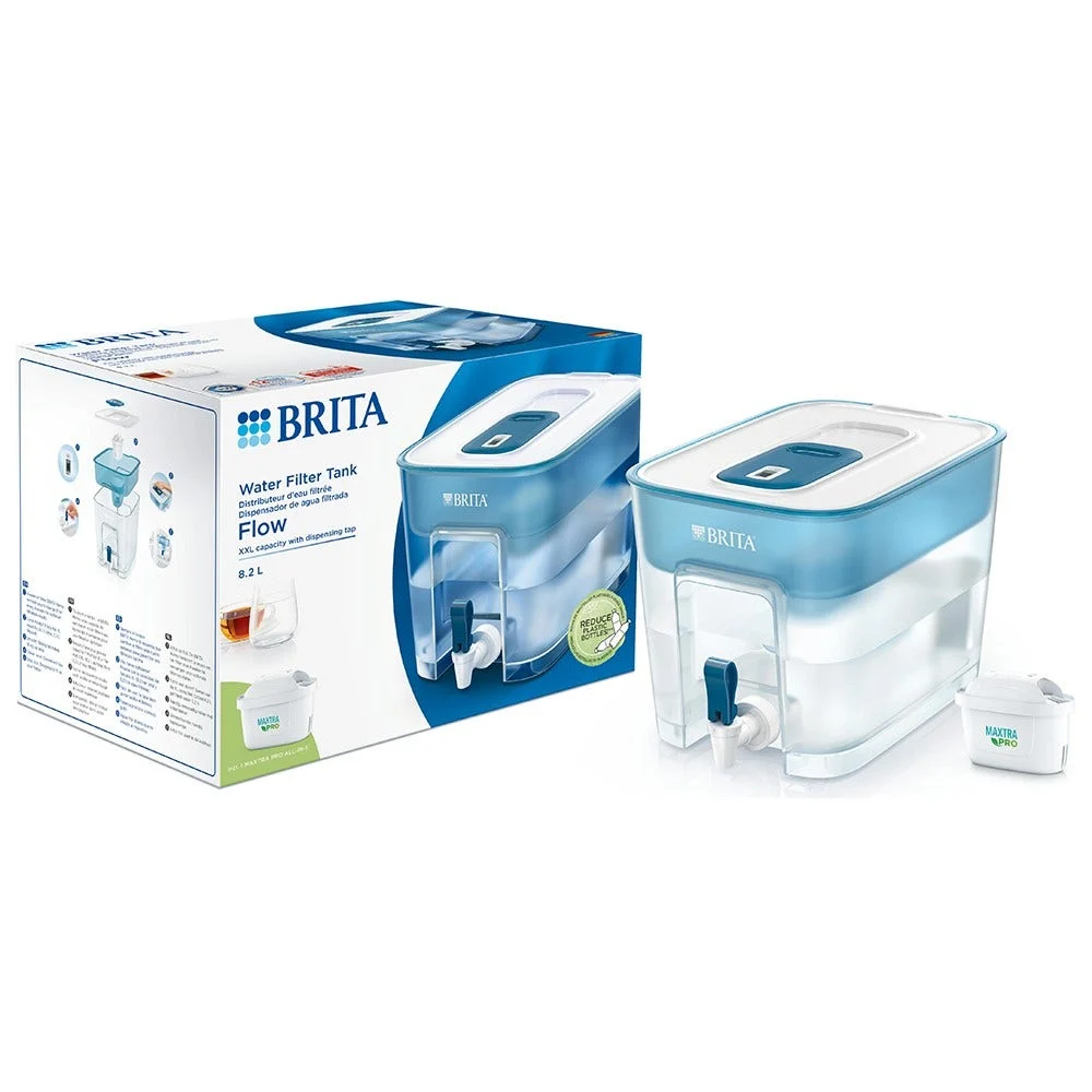 BRITA Distributeur d'eau filtrée 8.2L Flow Basic Blue + 1 cartouche filtrante MAXTRA PRO (filtre aussi les PFAS) - AllSpares